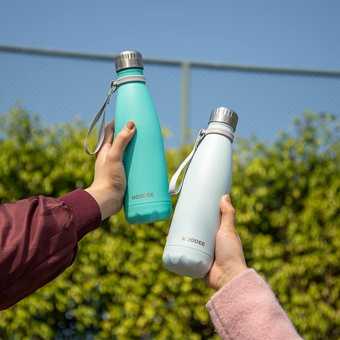 koodee Water Bottle-17 oz Stainless Steel Double Wall Vacuum Insulated Metal Water Bottle, Cola Shape Leak Proof Sports Water Bottle for Kids for School (Sky Blue)