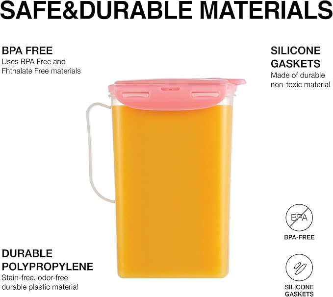 LocknLock Aqua Fridge Door Water Jug with Handle BPA Free Plastic Pitcher with Flip Top Lid Perfect for Making Teas and Juices, 2 Quarts, Pink