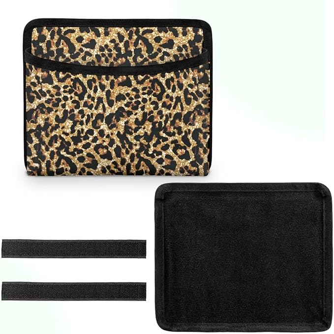 Renewold Gold Leopard Print Car Side Pocket Organizer Holder for Cell Phone Sunglasses Cards Front Back Seat Storage Pocket for Car Small Auto Console Door Window Storage Bag for Interior Organizer