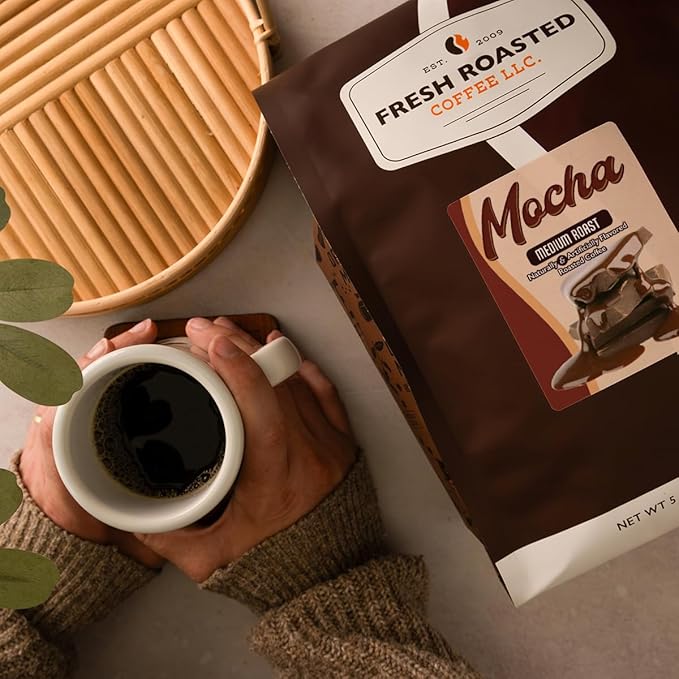 Fresh Roasted Coffee, Mocha Flavored Coffee, 5 lb (80 oz), Medium Roast, Kosher, Ground
