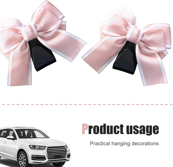 2 PCS Bow Car Headrest Hooks, Cute Bow Back Seat Decorative Hanger, Multi-function Hanging Storage Hook for Purse Bag Umbrella, Portable Interior Organizer for Cars (Pink)
