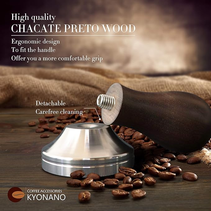 KYONANO Espresso Accessories - 51mm Coffee Tamper - Espresso Tamper 51mm - Espresso Press Tamper- Espresso Hand Tamper with Stainless Steel Base and Chacate Preto Wooden Handle