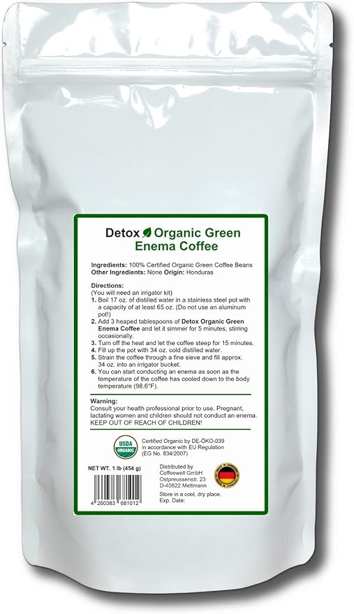 Detox Organic Green Enema Coffee (1 Pound) - Original Gers. Formula for Detox and Cleansing - GMP certified, Lab tested