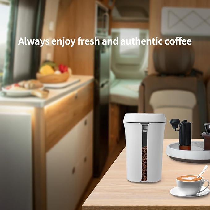 Vacuum Coffee Canister&Food Storage Container with One-click vacuum, Preserves Freshness for Weeks, 12oz Food-grade PC Coffee Vacuum Canister for Ground Coffee & Beans Or spices-white