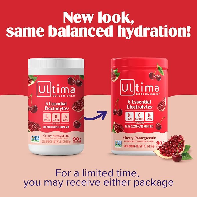 Ultima Replenisher Daily Electrolyte Powder Drink Mix – Sugar Free – Cherry Pomegranate, 90 Servings – Hydration Powder with 6 Electrolytes & Minerals – Keto Friendly, Vegan, Non-GMO