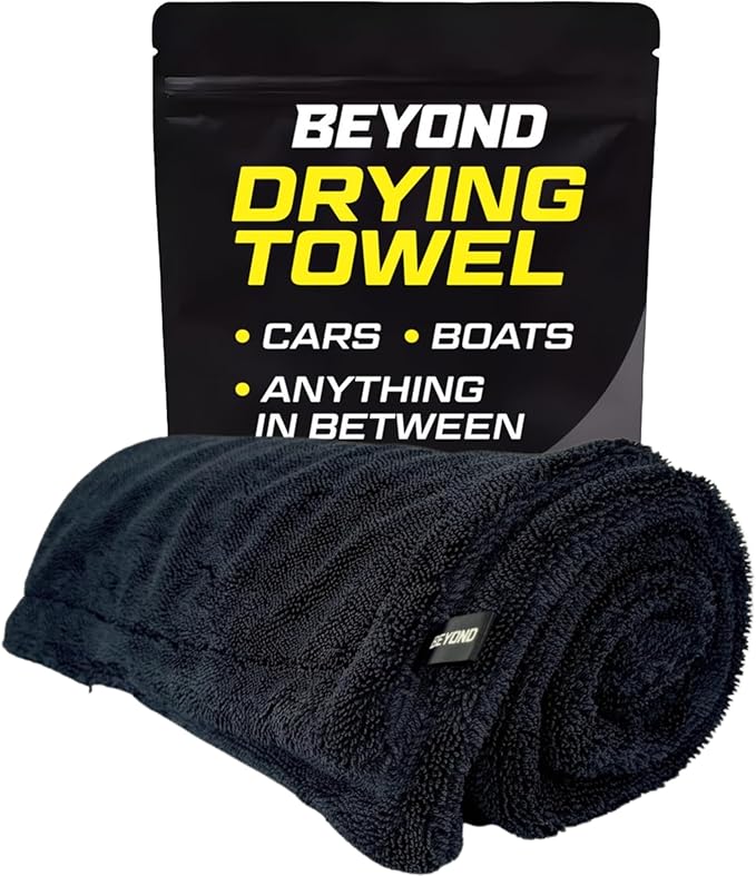 Beyond Drying Towel 1300 GSM - Super Absorbent Large Premium Microfiber Detailing Towel for Cars and Boats - Twisted Loop Microfiber Technology - One-Pass Scratch and Streak Free - 24' x 36' Black