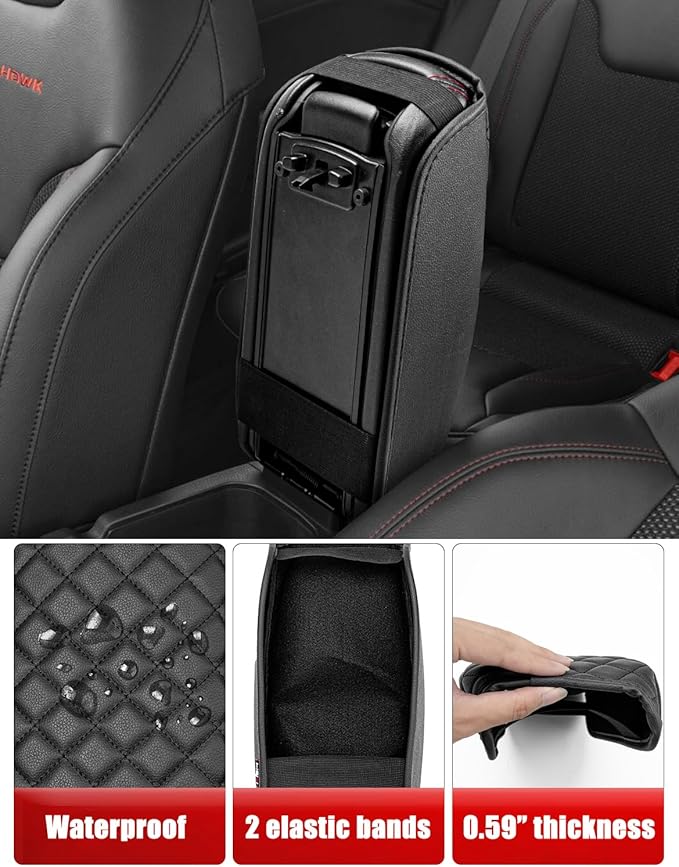KBH Center Console Armrest Cover for Jeep Compass 2017 2018 2019 2020 2021, Middle Console Lid Covering, Arm Rest Cushion Pad, Vinyl Leather Interior Accessories, Black
