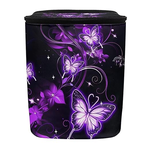 KEIAHUAN Purple Butterfly Car Garbage Bag Hanging Collapsible Large Capacity Garbage Can Portable Car Trash Can with Lid Collapsible Vehicle Interior Accessories for Women