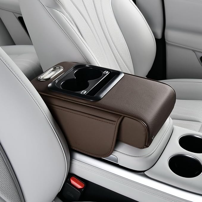 Armrest Pad for Car w/Type-C Charging Interface, Car Center Console Cup Holder, Interior Car Accessories, 2 Sizes& Styles (Upgraded Version, Coffee, M: 35×20.5×7cm / 13.78×8.07×2.76’’)