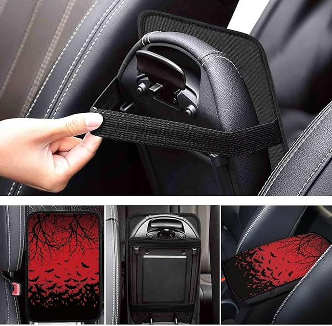 Mintutlipy Halloween Bat Print Automotive Center Console Cover Armrest Car Seat Box Soft Breathable Car Armrest Cushion for Pets Dog