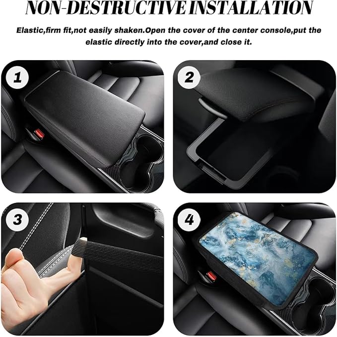 Dreaweet Blue Marble Print Center Console Armrest Cover with Side Pockets Universal Armrest Cover for Car Truck SUV Van,Soft Non-Slip Car Arm Rest Cover Pad