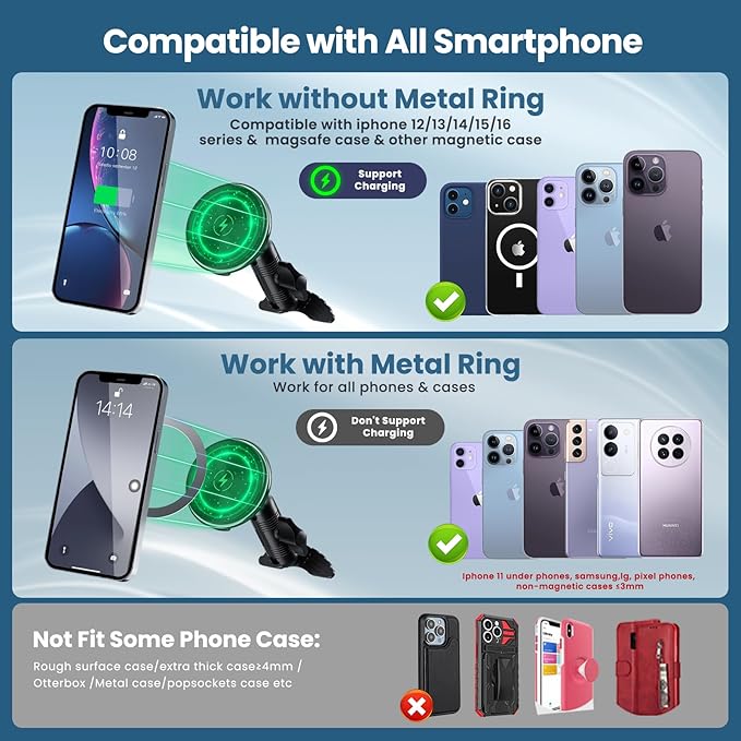 Kaishengyuan Wireless Charger Magnetic Vent Phone Mount Compatible with Jeep Wrangler JL 2018-2023 & Gladiator JT 2020-2023, 360° Rotation Air Vent Cell Phone Holder Cradles Fit for All Smartphone
