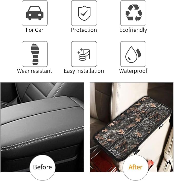 Camouflage Car Center Console Armrest Cover Seat Box Lid Covers Protective Pad Cushion Brown and Gray Army Camo Arm Rest Lid Pads SUV Sedans Vans Truck Accessories