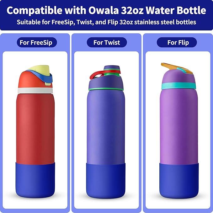 Silicone Water Bottle Boot for Owala 40 oz, Anti-Slip Protective Sleeve for Owala Twist & FreeSip & Flip Stainless Steel Water Bottle, Boot Bottom Base for Owala (Navy)