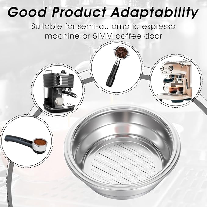 58mm Portafilter Basket, Double Layer Stainless Steel Coffee Filter, Double Cups 58mm Basket Pressurized Porous Filter for Coffee Machine Replacement Accessories, 2 Cups Capacity