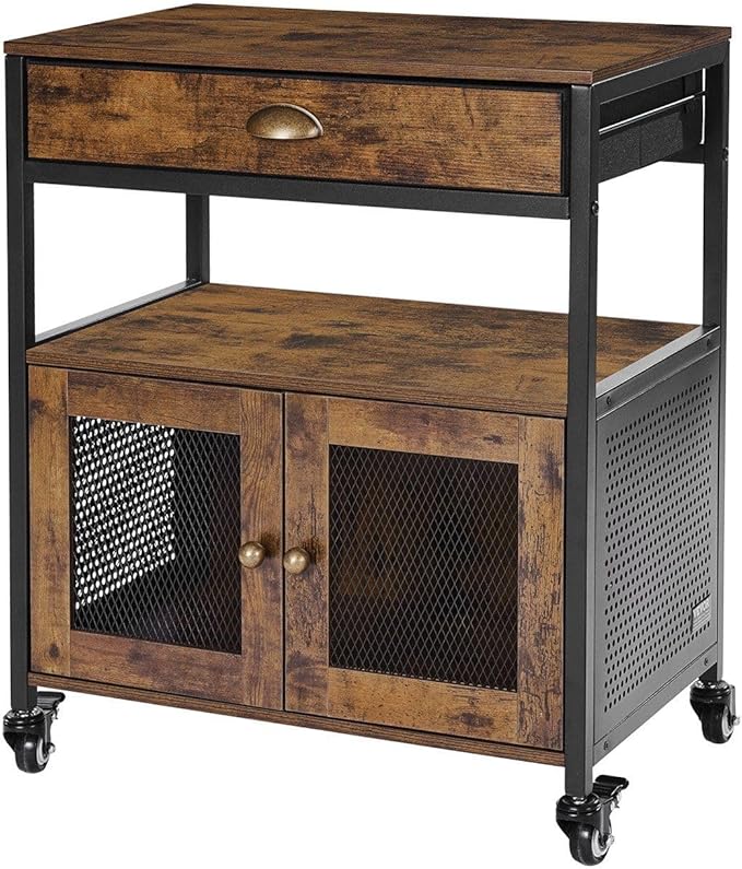 24 Inch Farmhouse Coffee Bar Cabinet with Wheels, Mobile Station with Mesh Door & Storage, Sideboard for Kitchen, Entryway, and Dining Room