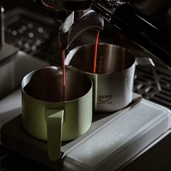 Espresso Measuring Cup with Handle – 3oz Espresso Shot Cup for Coffee Bar Accessories, 304 Stainless Steel Pouring Cups, Small Metal Coffee Cup for Home (Green)