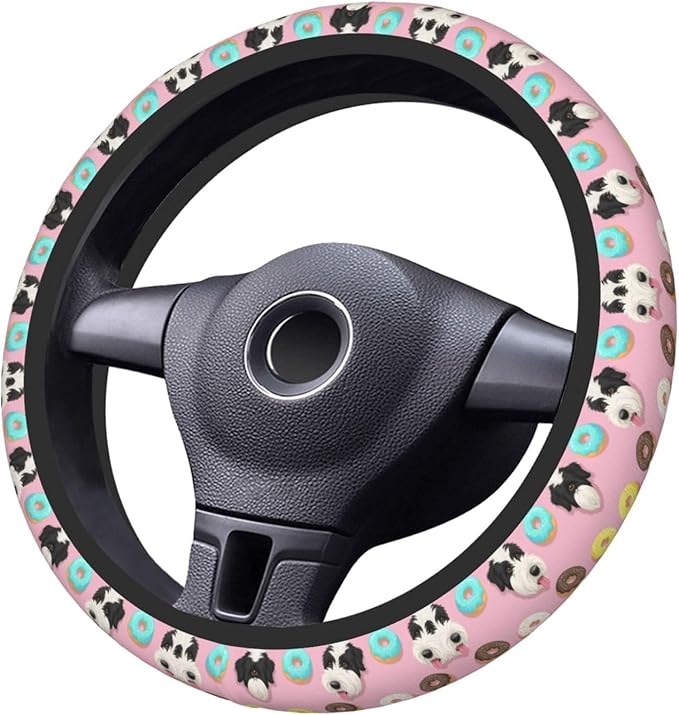 Old English Sheepdog Pattern Car Steering Wheel Cover, 15 Inch Steering Wheel Cover Stylish Decor for Most Cars