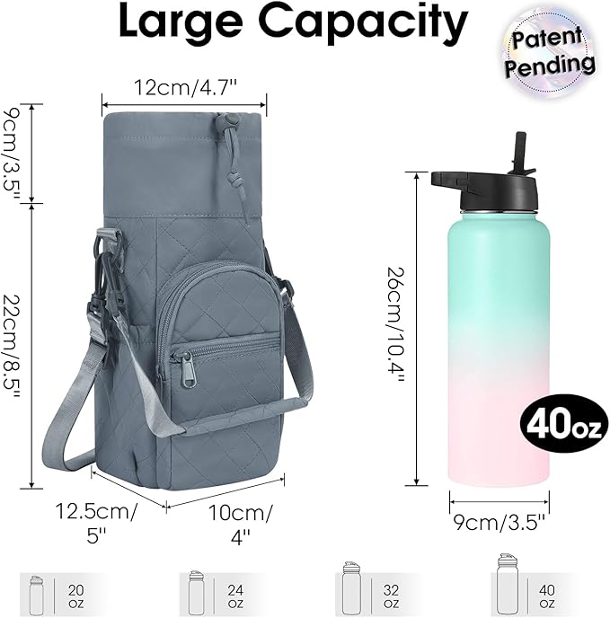 sportsnew Water Bottle Holder with Strap 32oz 40oz Insulated Water Bottle Carrier Sling Bag with Phone Pocket Crossbody