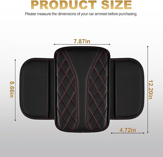 Center Console Cover Fit for Passport: Scratch and Wear Resistant Console Cover Leather with 2 Storage Bags -Upgraded Armrest Coverfor Car,Anti-Scratch Auto Armrest Pad Accessory （Black&Red