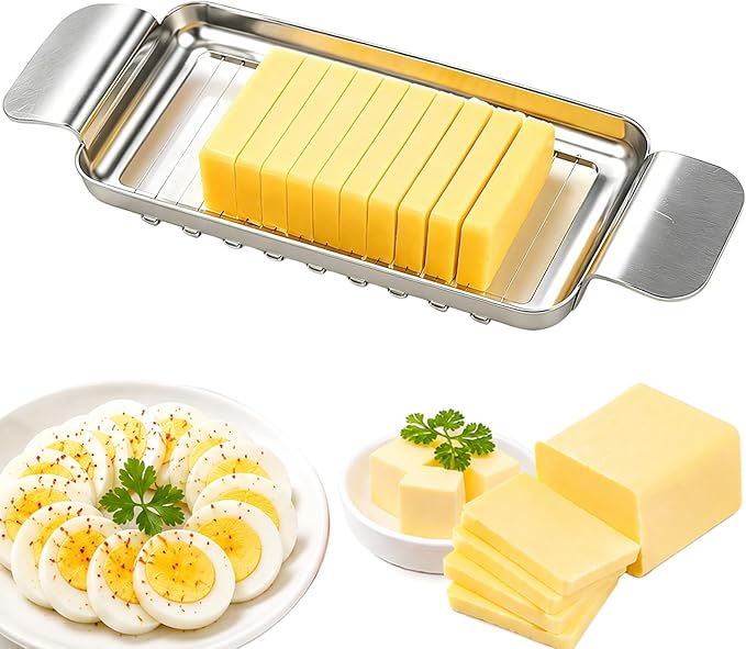 JAYVAR Cheese Slicer and Butter Cutter, 304 Stainless Steel Wire | Multifunctional Cheese Slicers for Block Cheesees, Handheld Butters Slicers Cutter, for Egg Slicing, Dishwasher Safe