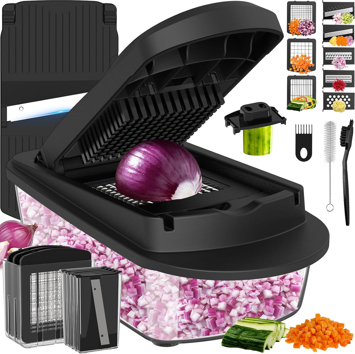 8 Blade All-in-1 Vegetable Chopper Mandoline Slicer with Container, Food Chopper, Onion Chopper, Veggie Cutter for Salad, Kitchen Gadgets Accessories Essentials, White