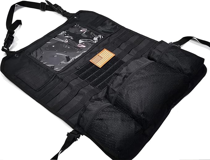 Upgrade Tactical MOLLE Car Back Seat Organizer With 14 Multi-Pockets and 4 Detachable Pouches: Trucker hat, Trauma Medical & Water Bottle Pouch, EDC Pouch, Vehicle Protector Organizer