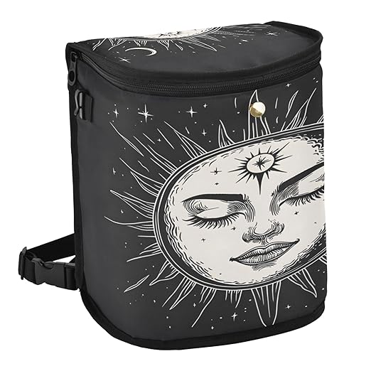 MNSRUU Car Trash Can with Lid, Black and White Face Sun Car Trash Bag Hanging Organizers and Storage for Front Back Seat, Leak-Proof Trash Bin