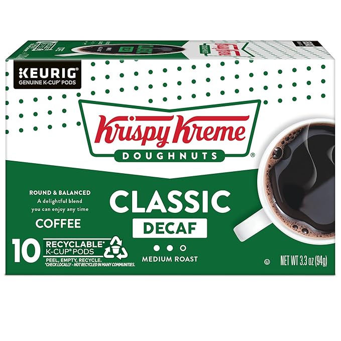 Krispy Kreme Classic Decaf Keurig Single-Serve K-Cup Pods, Light Roast Coffee, 60 Count (6 Packs of 10)