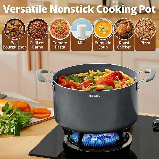 12 Quart Nonstick Stock Pot with Lid, BEZIA Ceramic Big Soup Pot for Holiday Feasts, Cooking Pot with Stay-Cool Silicone Handle, Easy Cleanup, Perfect for Large Gatherings, Gift Giving & Batch Cooking