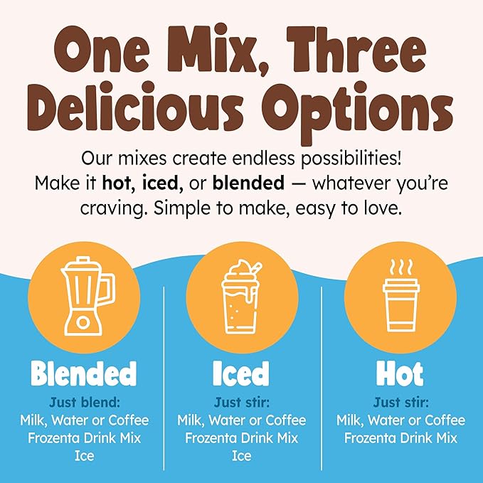 Frozenta At Home Freeze Frozen Beverage Mix used with Milk, Cold Brew and Espresso to create frozen Frappes, Mochas, Lattes and Hot Chocolate too (20 Servings, Hot Chocolate Powder)