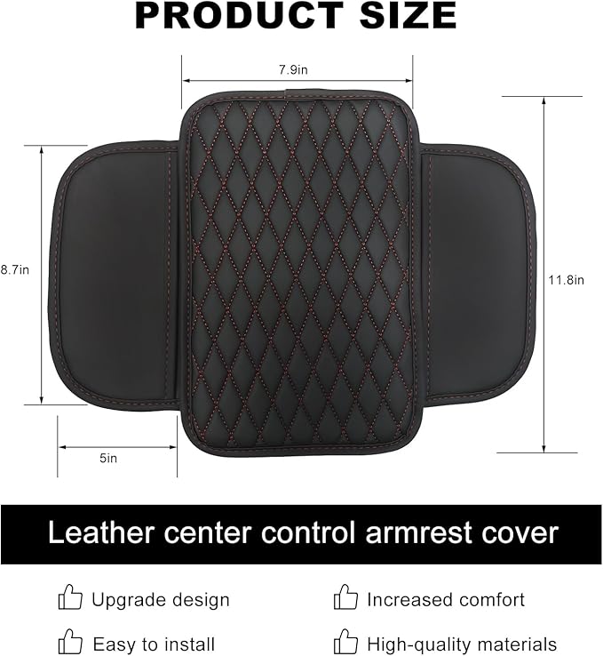 Car Center Console Cover, Waterproof Leather Arm Rest Cushion Pad with 2 Storage Bags, Anti-Scratch Armrest Seat Box Protector Interior Accessories for Most Vehicles (Black & Red)