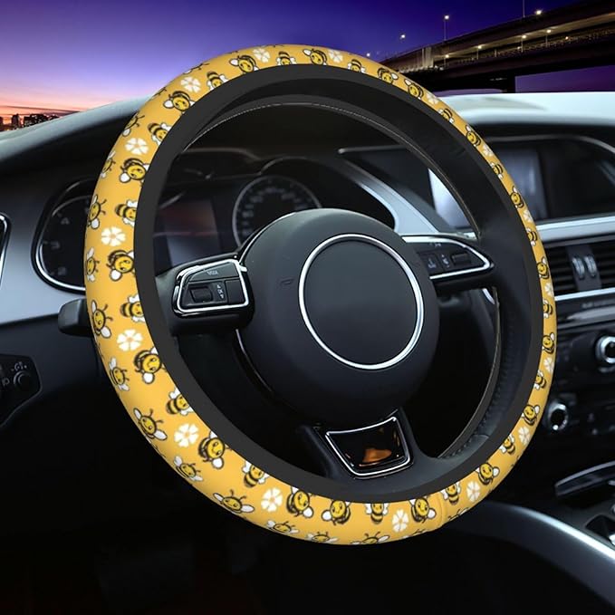 Bee Steering Wheel Cover for Women Men Girls Car Accessories Decor Anti-Slip Neoprene Auto Steering Wheel Covers Protector Universal 15 Inch