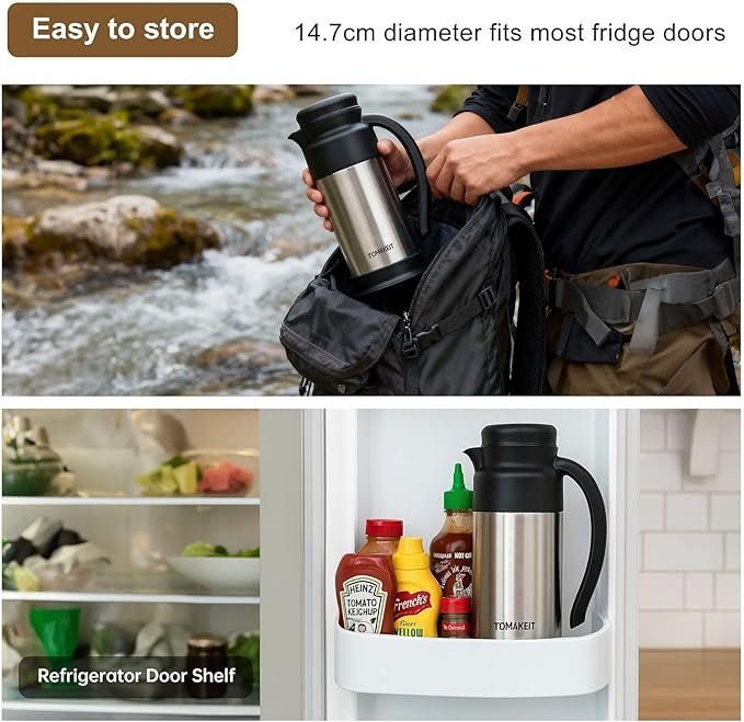 Creamer Pitcher for Coffee,0.75L/25 Oz Thermal Coffee Carafe,Stainless Steel Coffee Carafes for Keeping Hot and Cold,Double-Wall Design,12-Hour Hot & Cold,Leak-Proof,Portable for Travel,Camping,Office