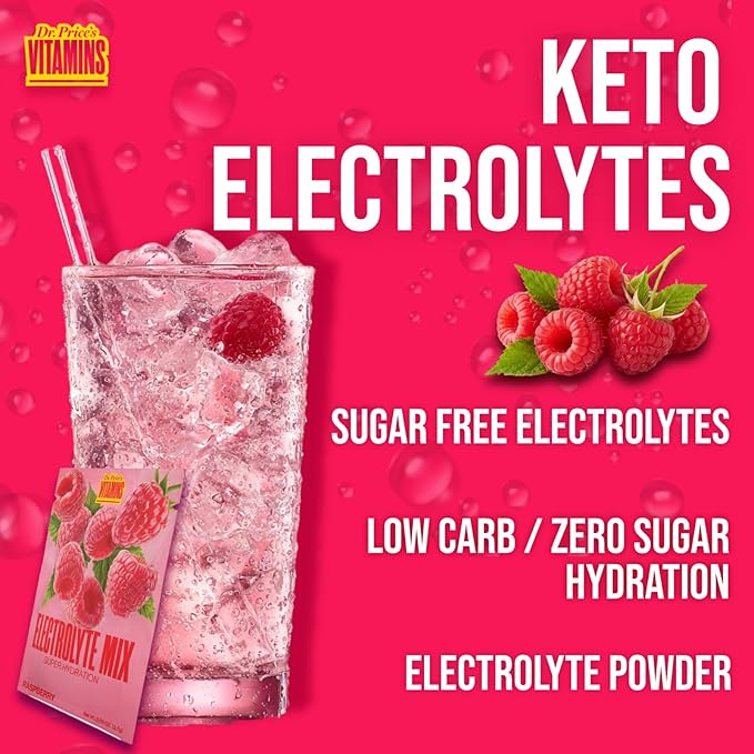 Dr. Price’s Electrolytes Hydration Powder Packets – Raspberry, 30 Packs | Sugar Free Electrolyte Drink Mix, 72+ Trace Minerals, Manganese | Keto Electrolytes, Vegan, Doctor-Formulated, Made in USA