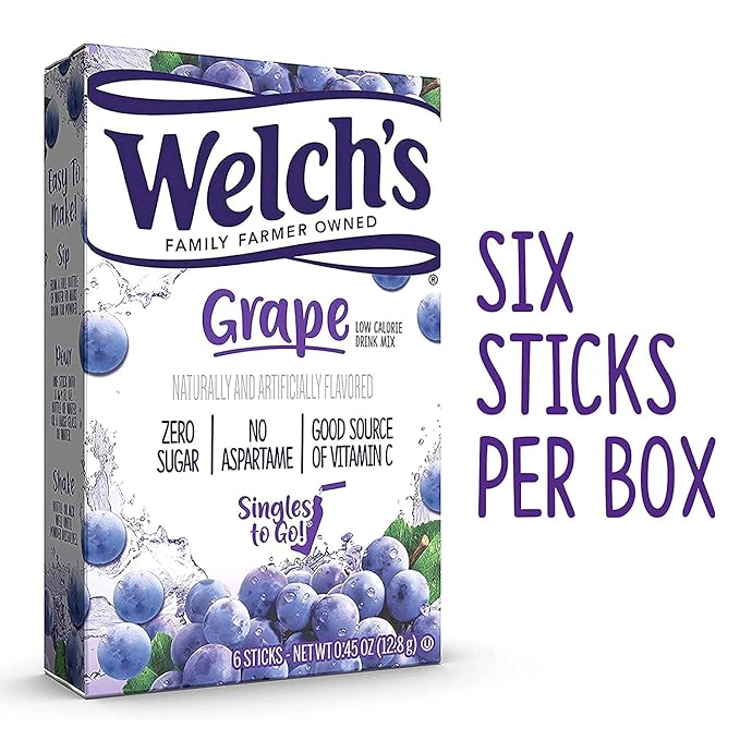 Welch's Singles To Go Drink Mix Grape, 6 Boxes with 6 Packets Each- 36 Total Servings