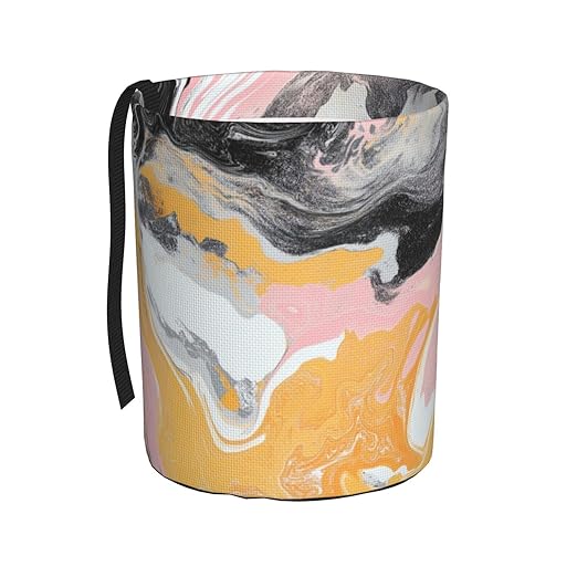 Yellow Pink Grey Marbles Car Trash Can Garbage Cans Foldable,Cute Hanging Car Organizer and Storage Bag Leak Proof, Auto Back Seat Trash Bin Universal for Truck, SUV, Outdoor Travel