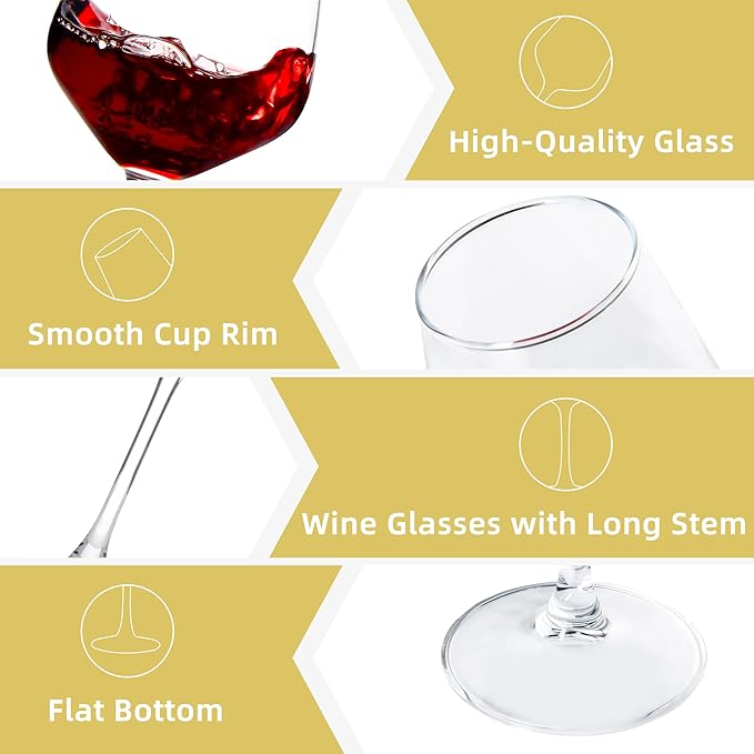 SHYRC Wine Glasses Set of 6, 12oz Clear Red/White Wine Glasses, Long Stem Glasses for Party, Wedding and Home