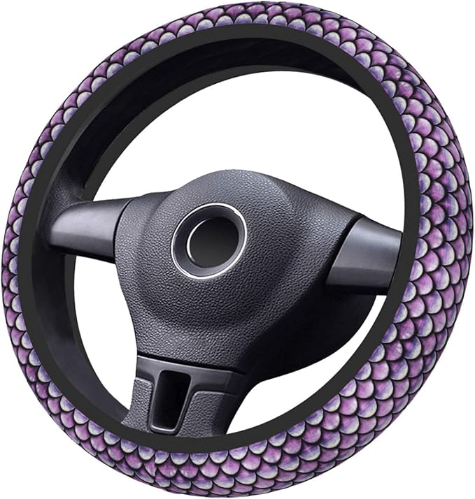 Purple Mermaid Scales Neoprene Steering Wheel Covers Women Men Car Accessories, Universal 15 Inch Fit Auto, Suvs, Truck