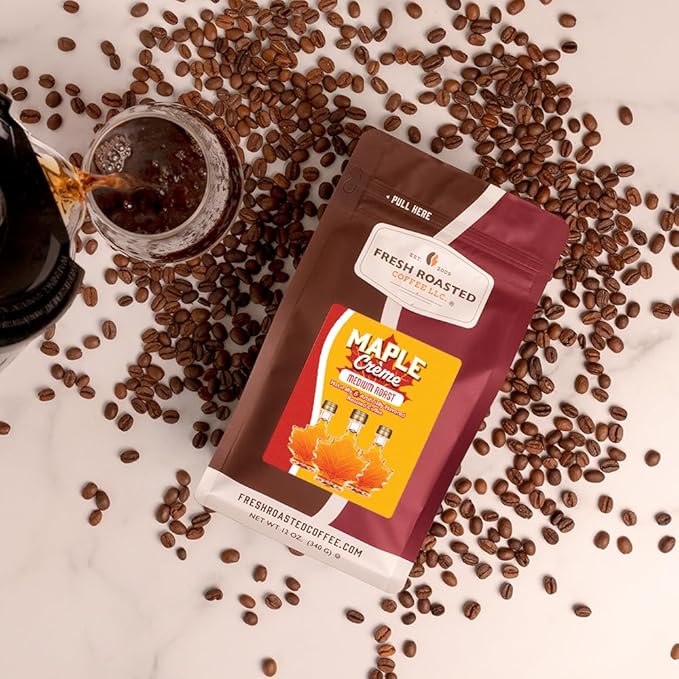 Fresh Roasted Coffee, Maple Crème Flavored Coffee, 12 oz, Medium Roast, Kosher, Ground