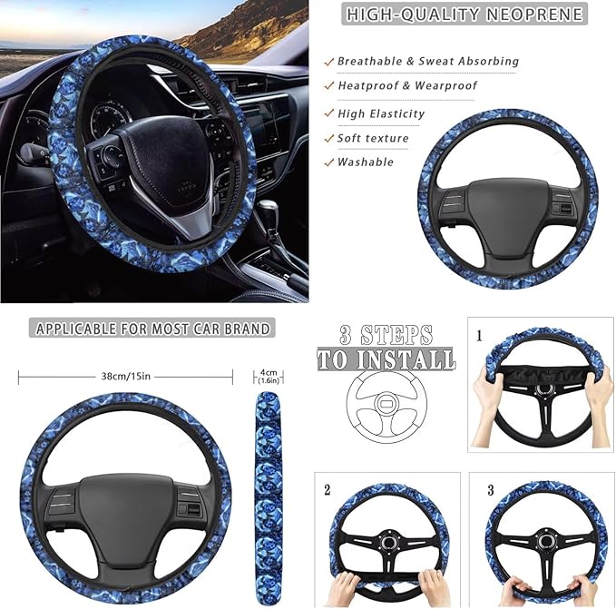 10 Pcs Car Seat Covers Full Set Interior Sets, Sea Turtle Flower Printed High Back Car Front Rear Seat Cover with Steering Wheel Cover Keychain Coaster Trash Can Air Vent Storage Bag