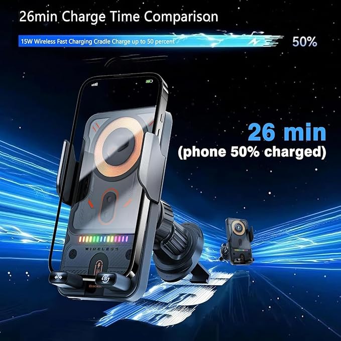 2026 New Cool Car Wireless Fast Charging Holder, Wireless Charging Rotating Car Mount,15w Universal, 360° Rotation, Smart Sensor Open, Switch Between Horizontal Vertical (Black)