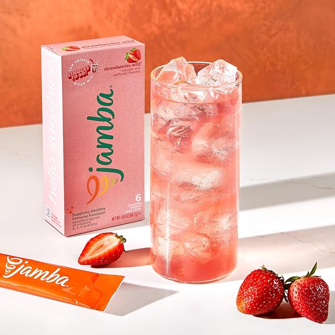 Jamba Singles To Go! Strawberries wild smoothie-inspired powdered drink mix packets, 6-Count, aspartame free, just add water