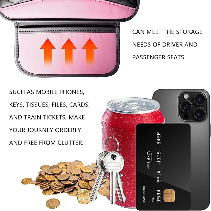 Patchwork Leather Center Console Cover, Upgraded Car Armrest Cover with 2 Storage Bags, Universal Arm Rest Covers for Car, Vehicle Interior Accessories Middle Console Cushion Organizer (Pink)