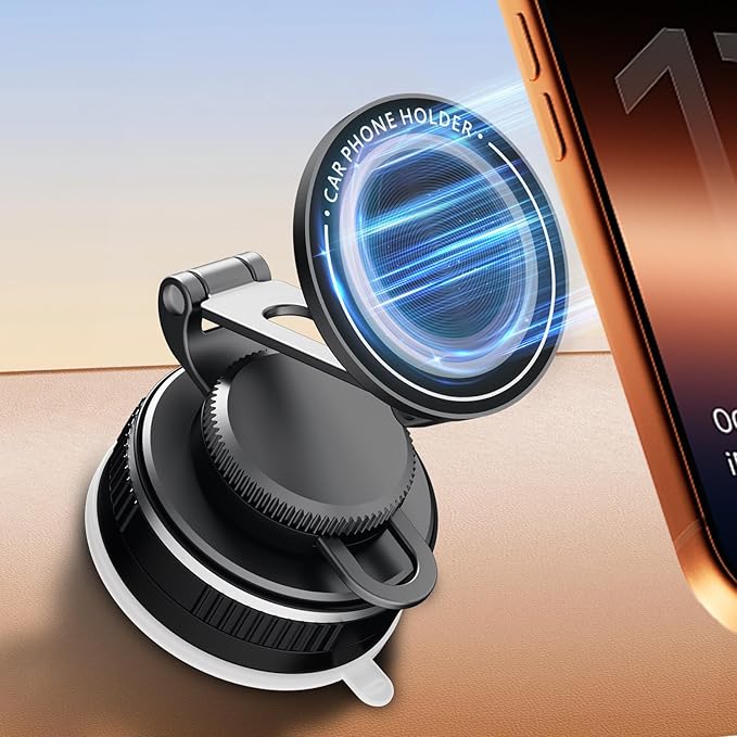 Upgraded Vacuum Magnetic Phone Holder for Car, Nano Gel Suction Cup Phone Mount for MagSafe, 108LBS Strong Suction & 3000GF Magnet, Adjustable Zinc Alloy Arm Car Mount for iPhone 17/16/15Pro Max