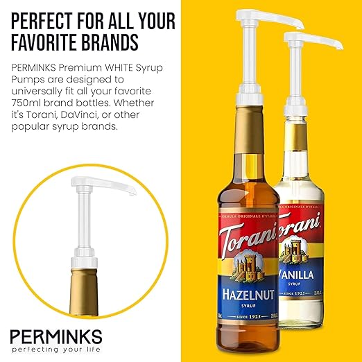 Syrup Pumps- Compatible with Torani and Davinci Bottles (25.4 oz-750ml) (Set of 6, White)