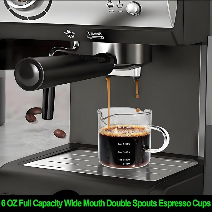 5OZ (150ML) Espresso Cups, Double Spouts Espresso Shot Cups with Handle, Heat Resistant Borosilicate Cappuccino Cup, Coffee Bar Accessories, Small (Set of 2)