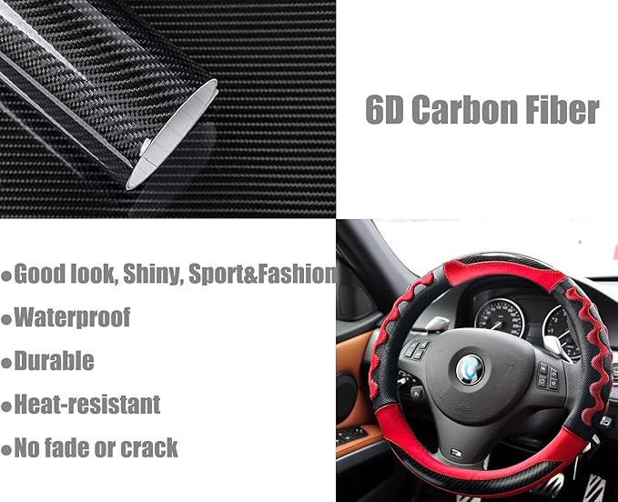 Sport Grip Car Steering Wheel Cover for Men Women, Non-Slip Breathable Carbon Fiber PU Leather Steering Wheel Protector 14.5~15 inch, Rubber Inner