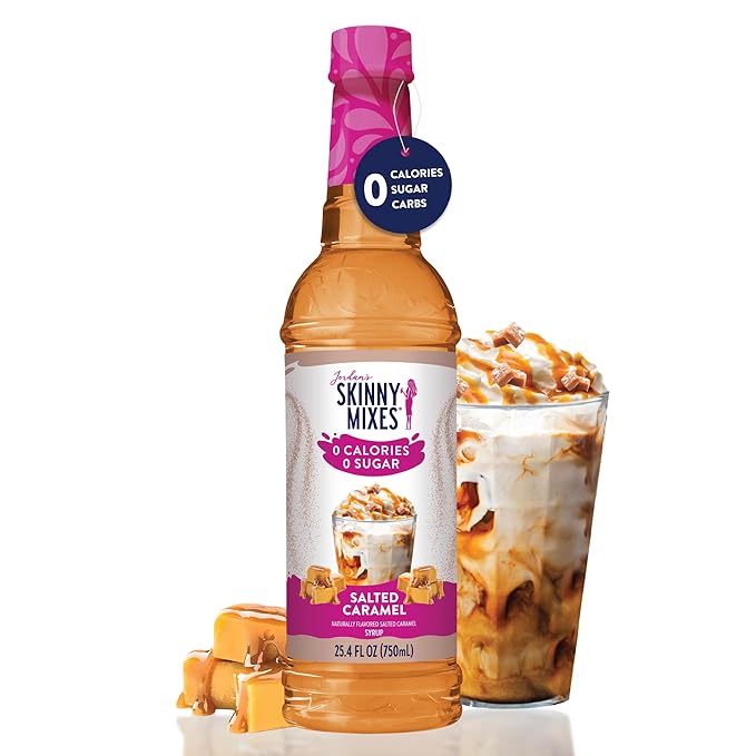 Jordan's Skinny Mixes Sugar Free Coffee Syrup, Salted Caramel Coffee Flavoring Syrup, Zero Calorie Drink Mix, Lattes, Baking, Protein Shake or Cocktail, Dairy & Gluten Free, Kosher, 25.4 Fl Oz