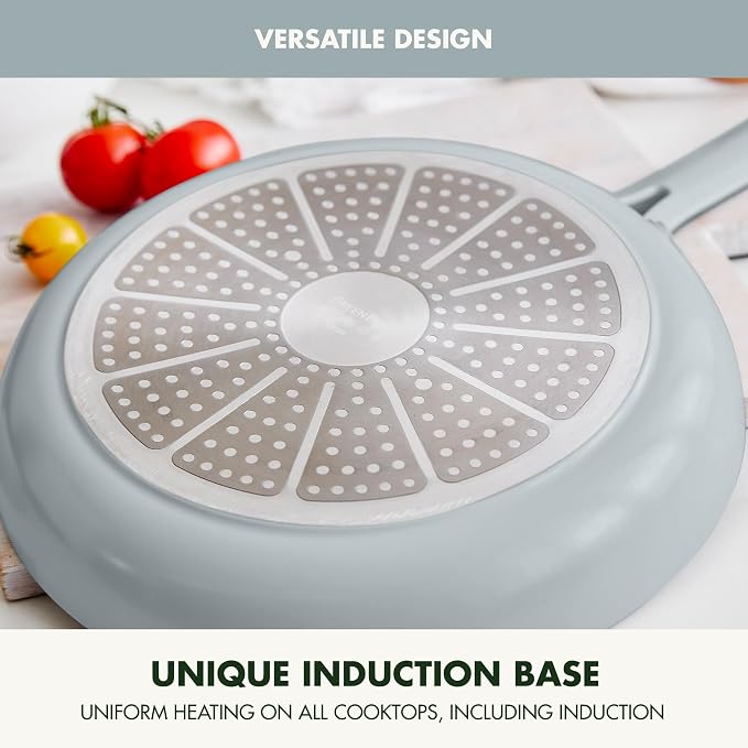GreenPan Nova 12” Nonstick Frying Pan Skillet, PFAS-Free Ceramic Cookware, Durable Fast Heating, Induction Ready, Omelet & Eggs, Oven Safe to 600F, Dishwasher Safe, Coastline Blue